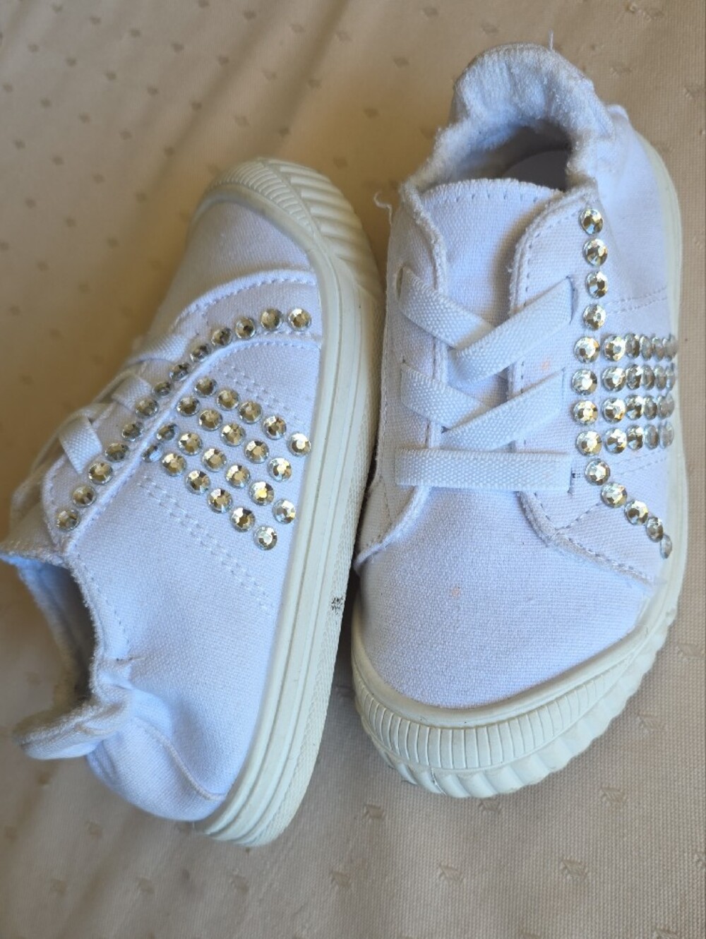wonder nation White Canvas Kids Sneakers with Rhinestone Accent